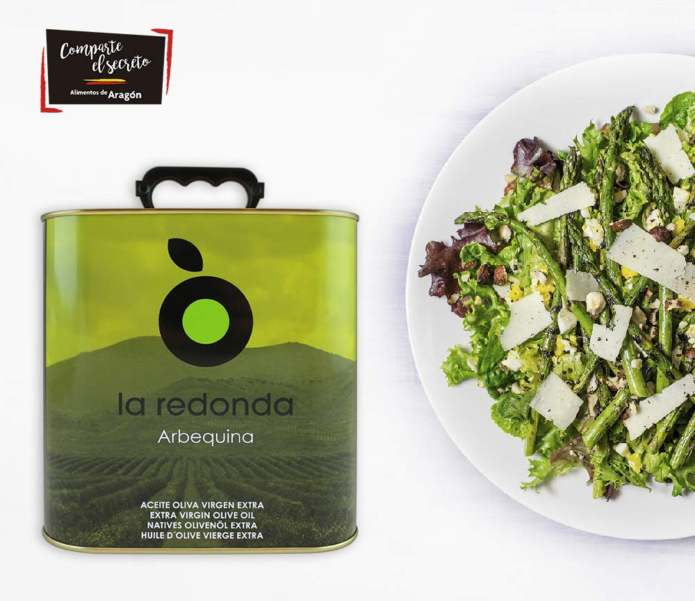 La Redonda - Natives Olivenöl extra aus 100 % Arbequina-Oliven - 2.5L - Blechdose - Frühe Ernte von unserem Landgut in Aragonien - Kaltpressung - Einmalige Pressung - Eigene Ölmühle