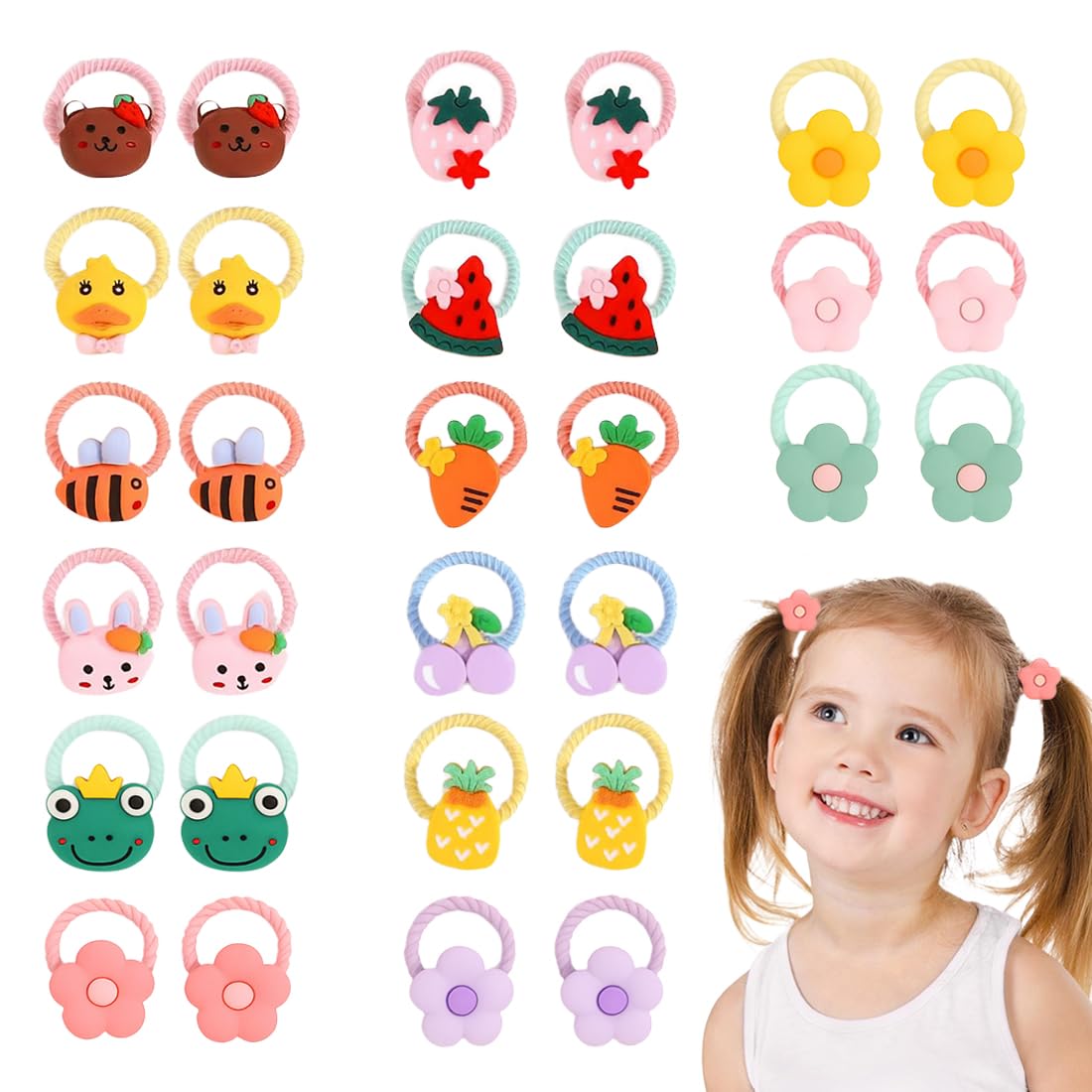 30 Pièces Élastiques Cheveux Fille, Élastiques Cheveux Bébé, Chouchous Cheveux Fille, Petits Élastiques Cheveux, Pour Petits Enfants et Bébés (Fruits, Animaux, Fleurs)