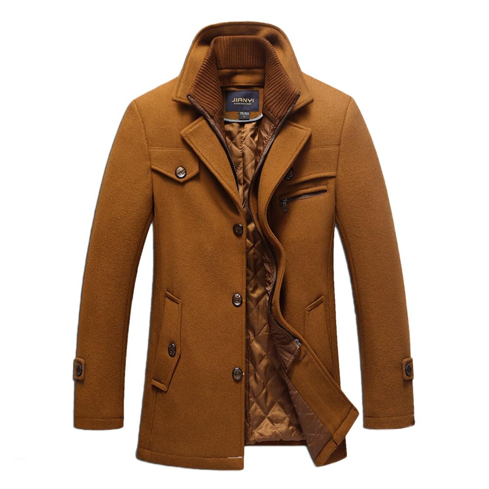 Cappotto di Lana Sintetica da Uomo Trench Corto Casual Business Antivento Autunno Cappotto Spessa Giacca a vento Giacca con risvolto