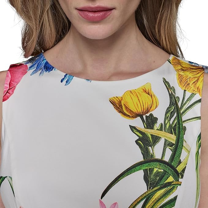Image of Karl Lagerfeld Women's Sleeveless Boat Neck Drop Waist Belted Midi Dress