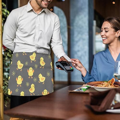 Miniatura 6 de 3 Pocket Waist Apron, Pack of 3, Yellow Chicken Cute Server Short Apron for Men Women, Kitchen, Restaurant, Cafe Delantales De Mesera Para Mujer