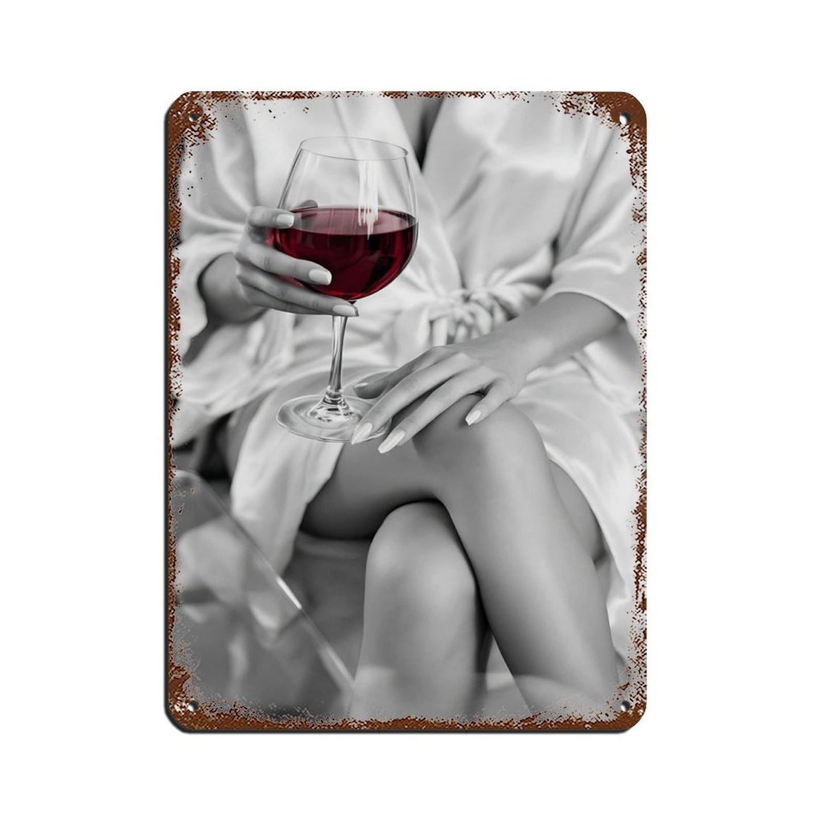 Glamorous Woman with Wine Decor Retro Poster Metal Tin Sign Chic Art Retro Iron Painting Bar People Cave Cafe Family Garage Poster Wall Decoration 12x16inch(30x40cm)