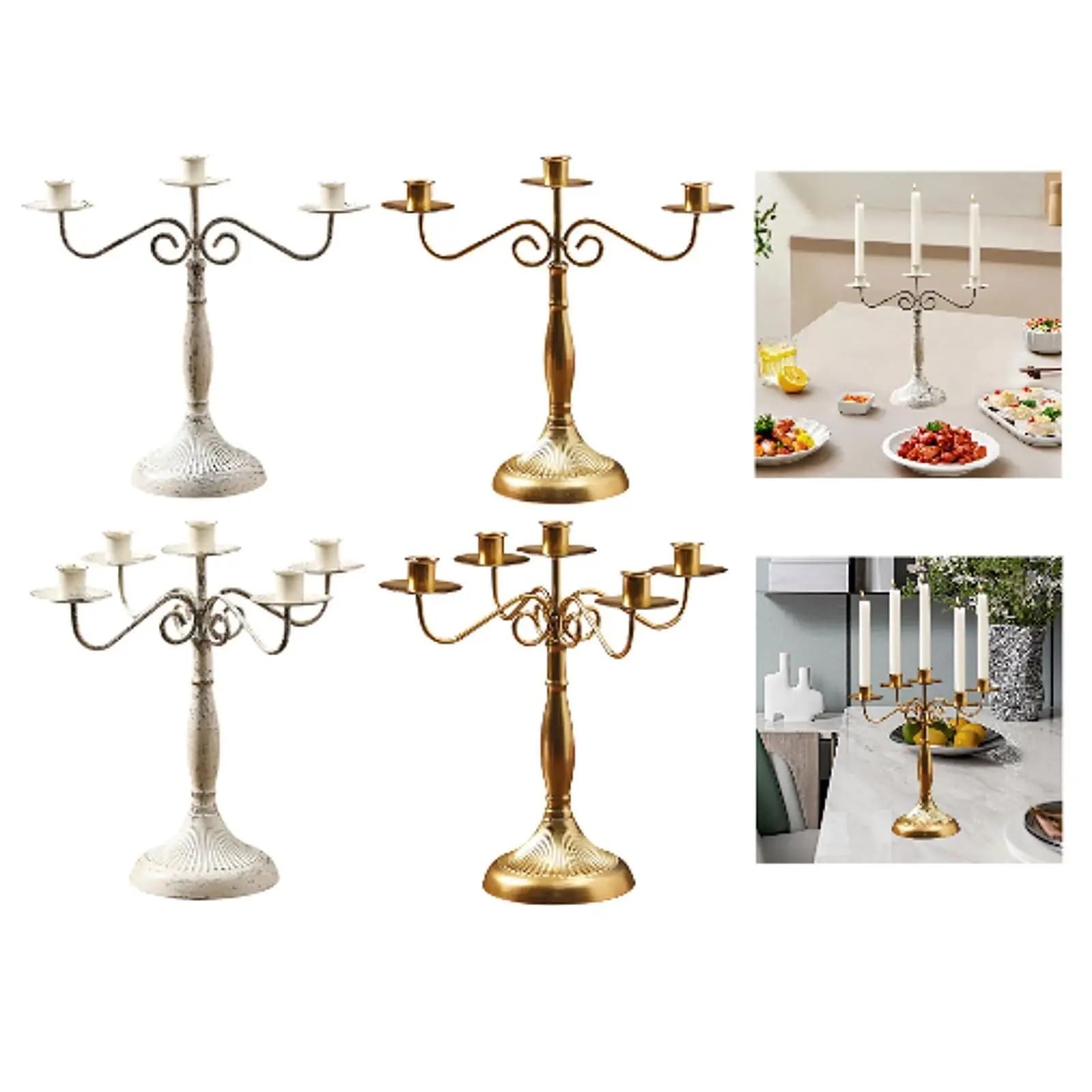 portacandele conici in ferro Candelabro multi braccio Portacandele for feste affusolato per vacanze(Gold with 3 Arms)