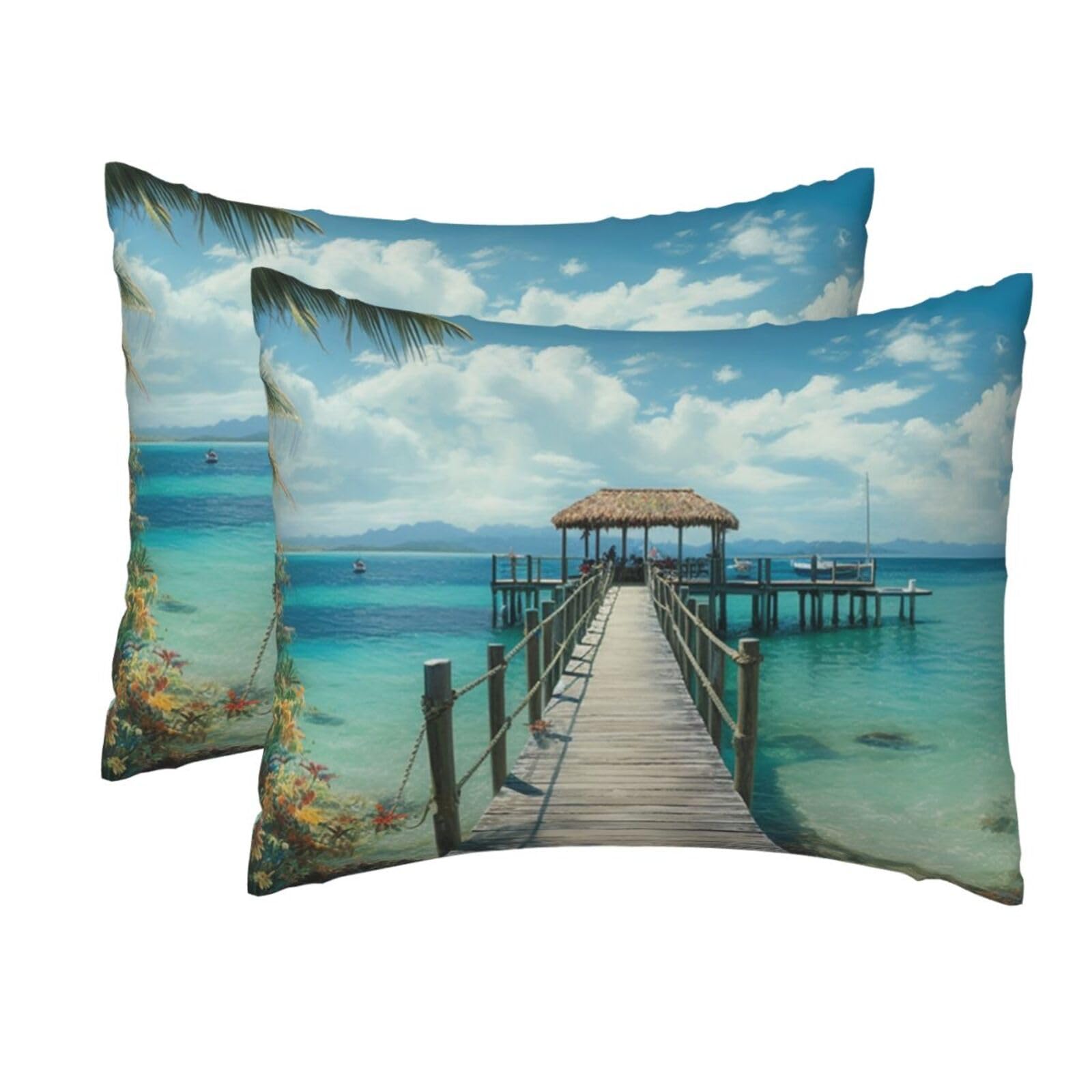 2 Pack Standard Pillow Cases with Hidden Zipper, Soft Breathable Pillow Covers for Hair and Skin, Tropical pier Pillowcases 20"x26" Bed Pillow Protectors Cover for Sleeping Gifts