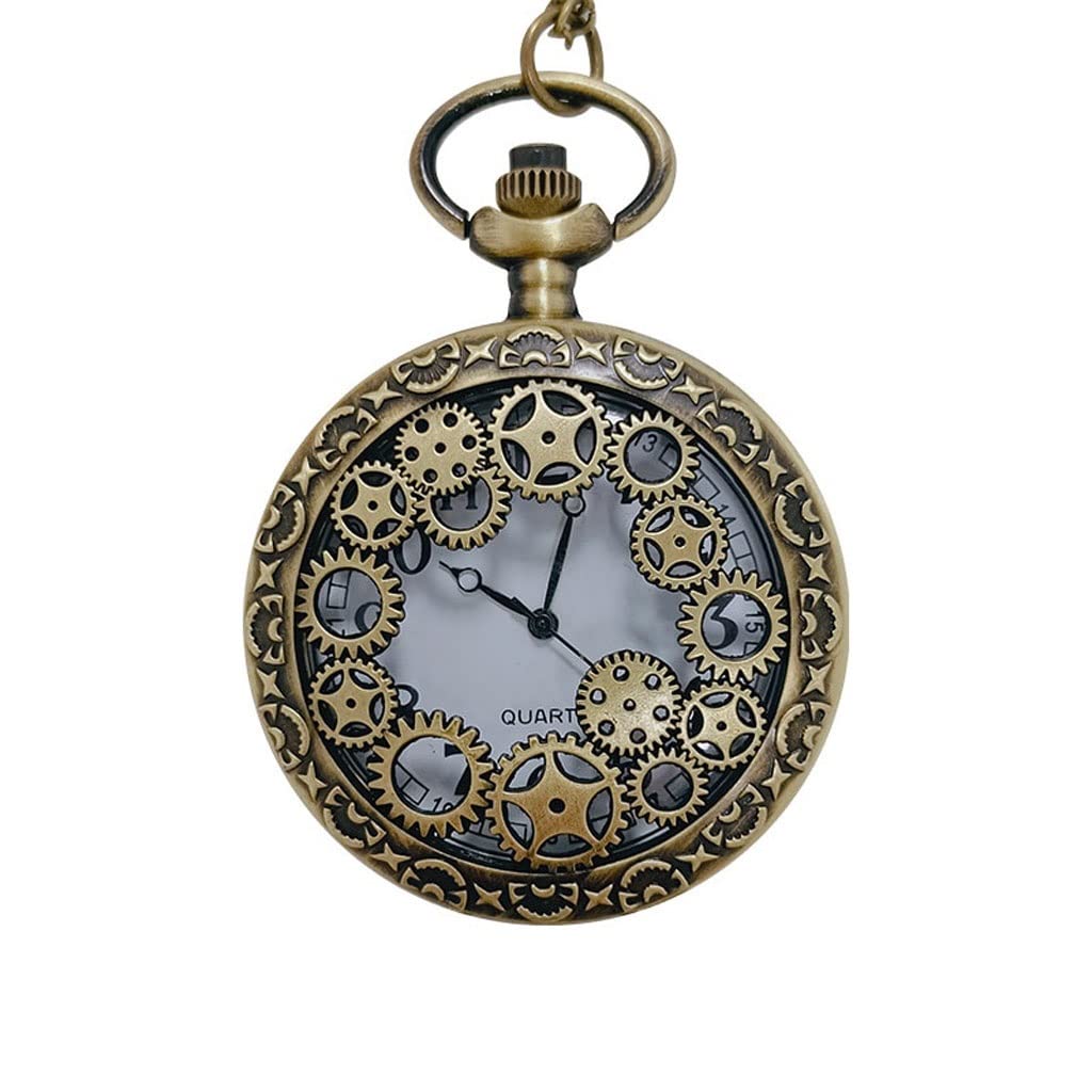 Montre de poche à quartz avec engrenages mécaniques rétro et cadran numérique antique