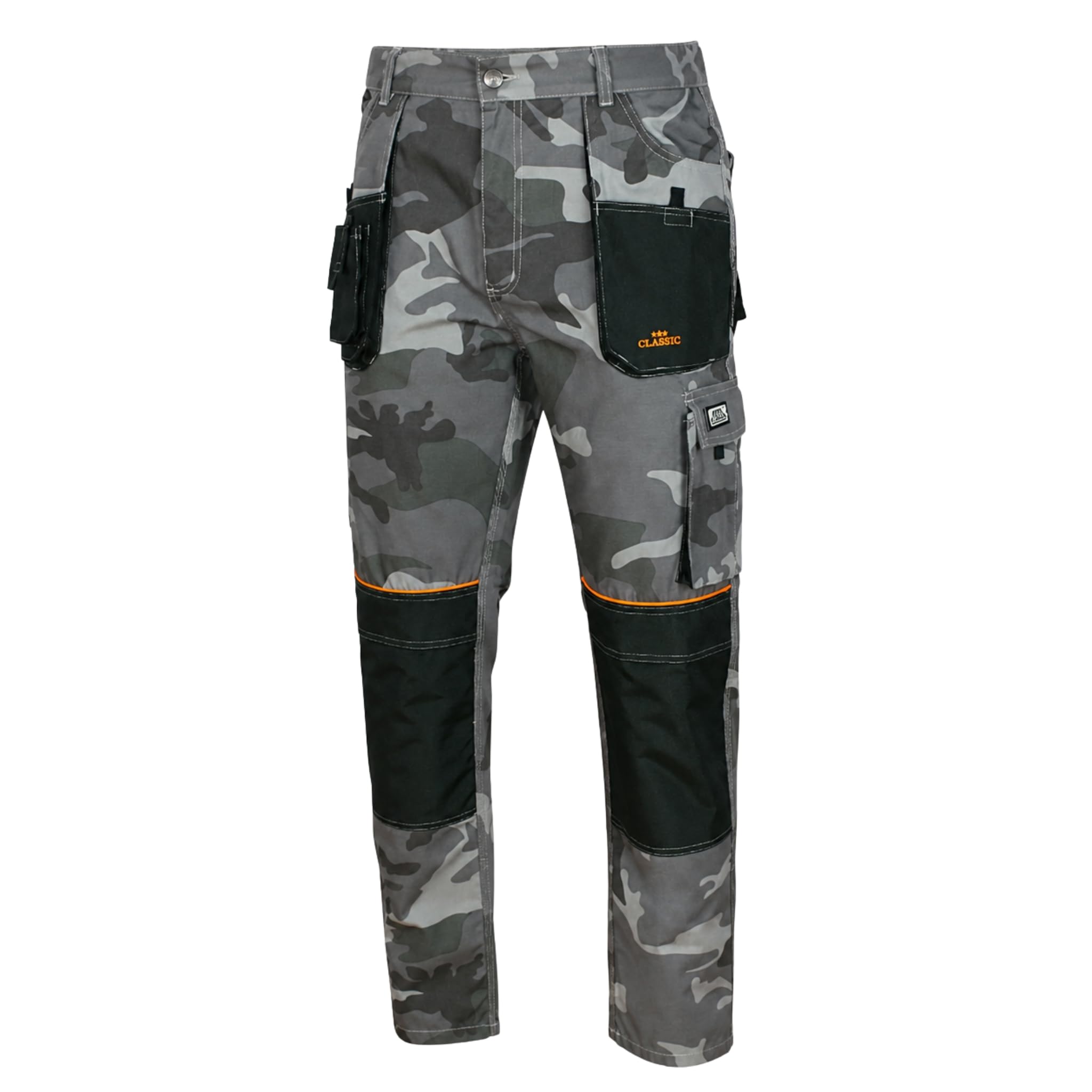 ART.MAS Grey Camou Combat Trousers, Men’s Cargo Pants, Camouflage Workwear, Triple Stitched Cordura Reinforcing Stress, Knee Pads Pocket (44/46, with kneepads)