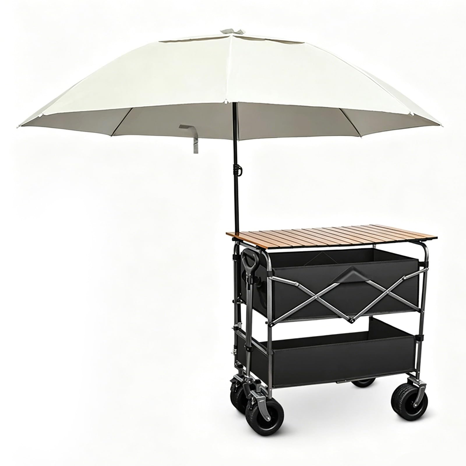 Carrito de alimentos de acero al carbono con sombrilla resistente para eventos
