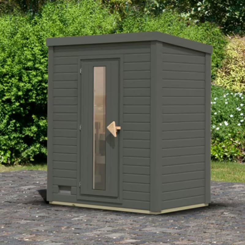 Karibu Sauna Extérieur 3 Places Hytti | Bois Massif Épicéa Nordique 38mm | Poêle 9 KW Contrôle Intégré | Finition Anthracite | Dimensions 196x146cm |...