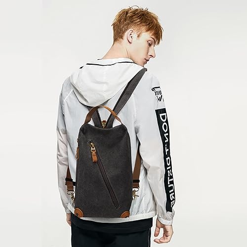 Miniatura 6 de KL928 Bolso bandolera pequeño Mochila cruzada de lona para el hombro, mochila casual para hombres y mujeres, negro (6887-canvas-black), Mochilas