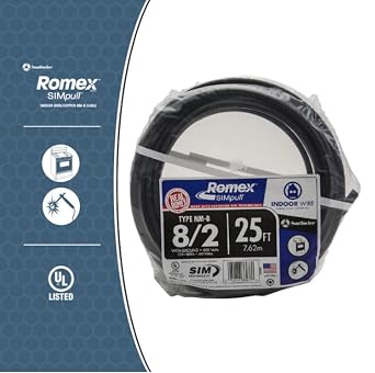 Southwire 28893621 8/2 AWG 25ft. Nonmetallic With Ground Sheathed Cable, Black