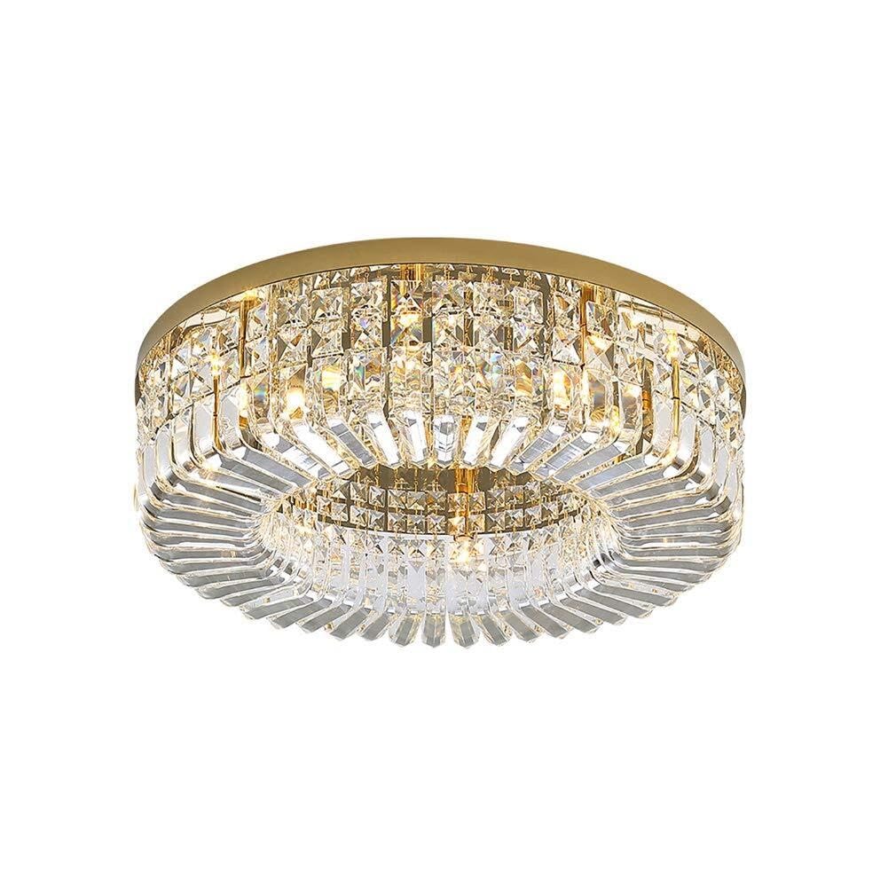 LYMSXAZOU Modern K9 Crystal Ceiling Ht Flush Mount E14 Lamp Fixture Luxurious Round Schandeliers for Dining Room Bathroom Bedroom Livingroom-Chrome(Den,50 * 17Cm)