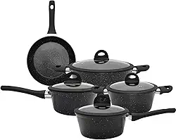 Jogo de Panelas de Indução Antiaderente Cerâmica e Alumínio Preto 5 Peças - Casambiente