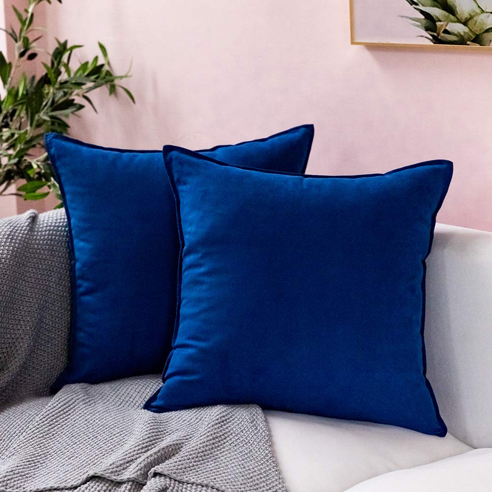 Fancy Homi 2 Packs Premium Faux Suede Decorative Throw Pillow Covers, Super Soft Square Pillow Case,Solid Cushion Cover for Couch/Sofa/Bedroom (24" x 24", Set of 2, Blue)