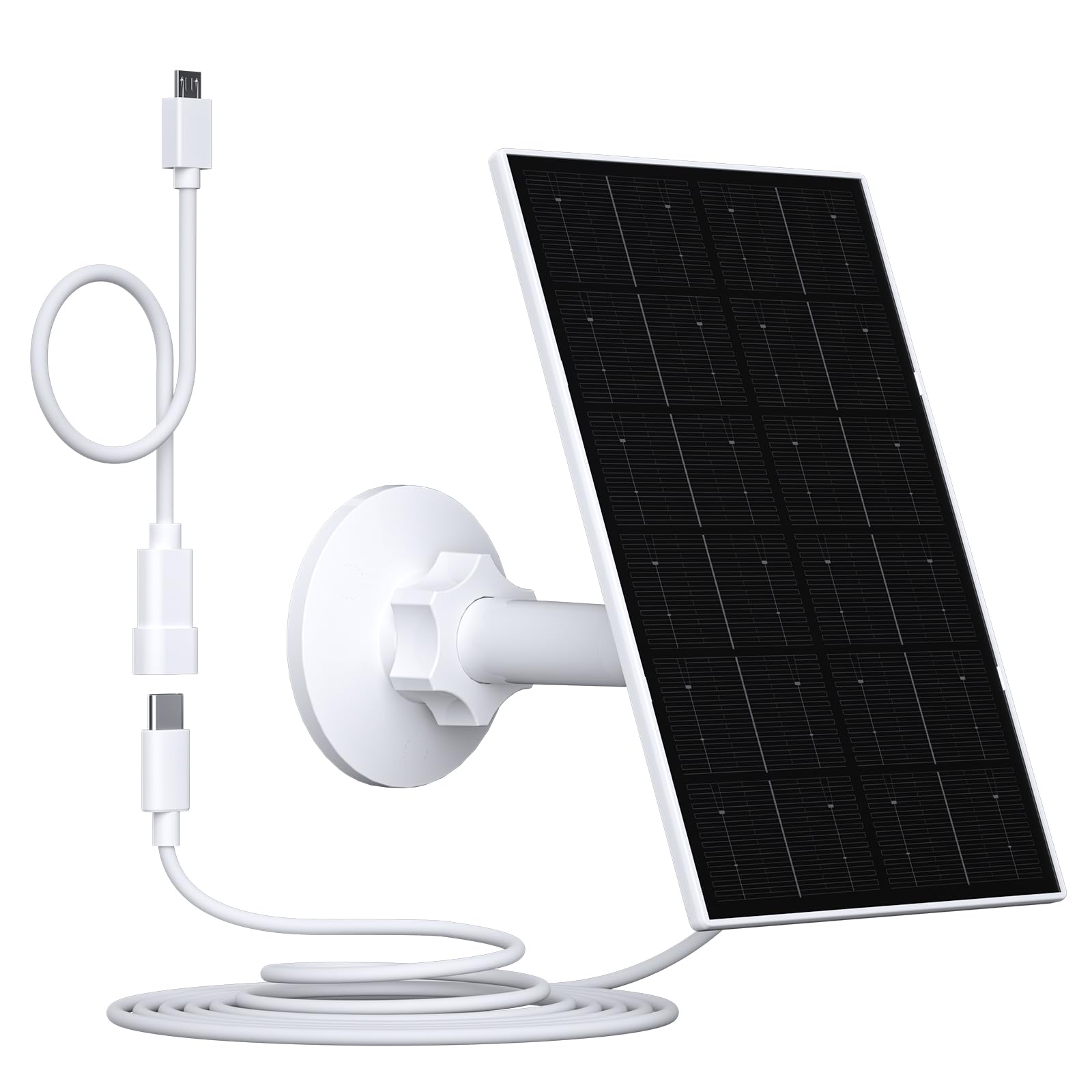 4W Solar Panel for Security Camera, USB-C/Micro USB Solar Charger for Rechargeable Battery Cameras, IP66 Waterproof, 360° Adjustable Mount, 9.8FT/3M Cable