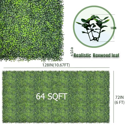 DOPGIB Artificial Ivy Privacy Fence Screen,128"x 72" (64 SQFT) UV-Anti Faux Boxwood Roll Grass Wall Panels for Patio Balcony Privacy, Garden, Backyard Greenery Wall Backdrop Decor