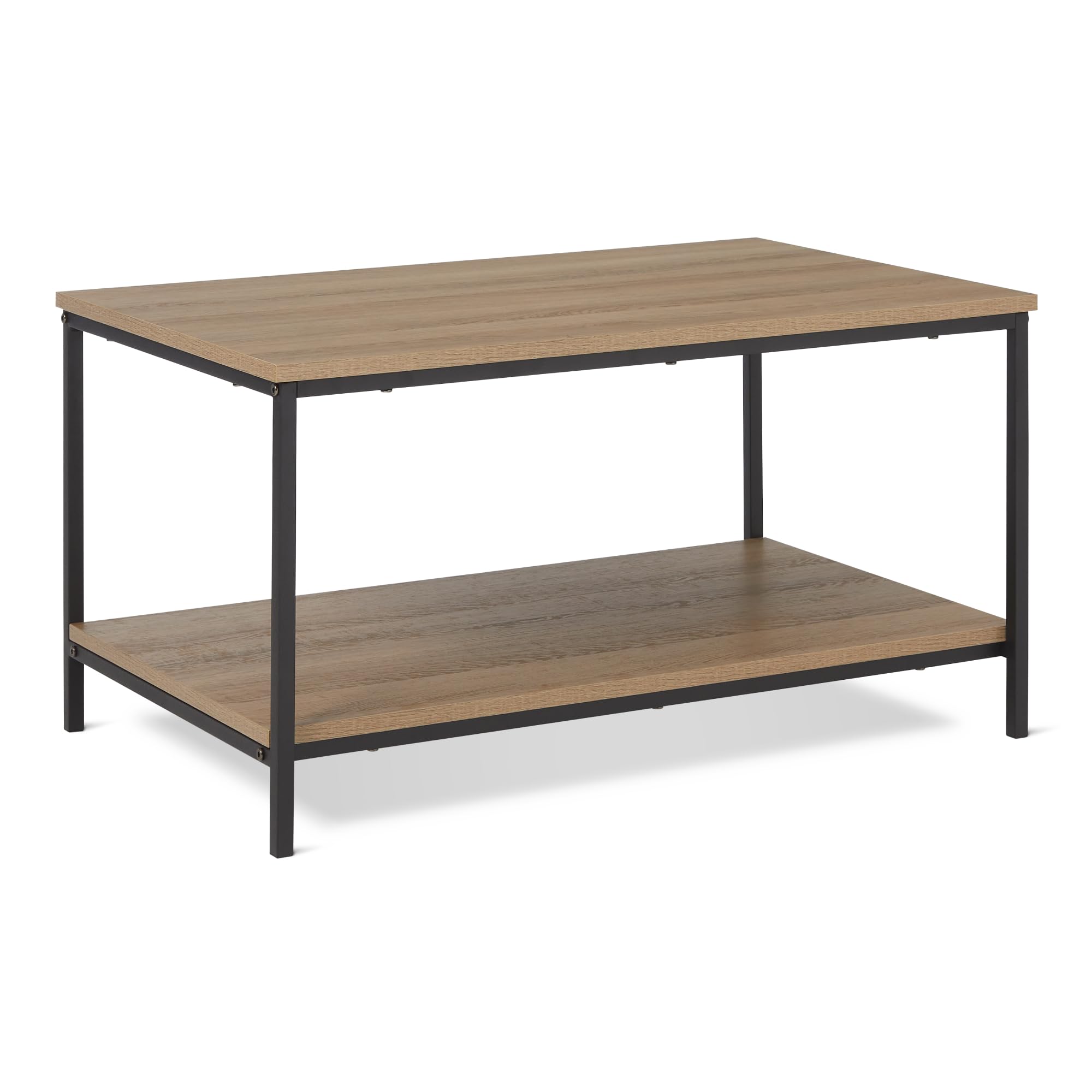 Amazon Basics Rectangular Coffee Table with Bottom Shelf, Living Room Center Table, Wooden, 19.9" D x 31.5" W x 16.5" H