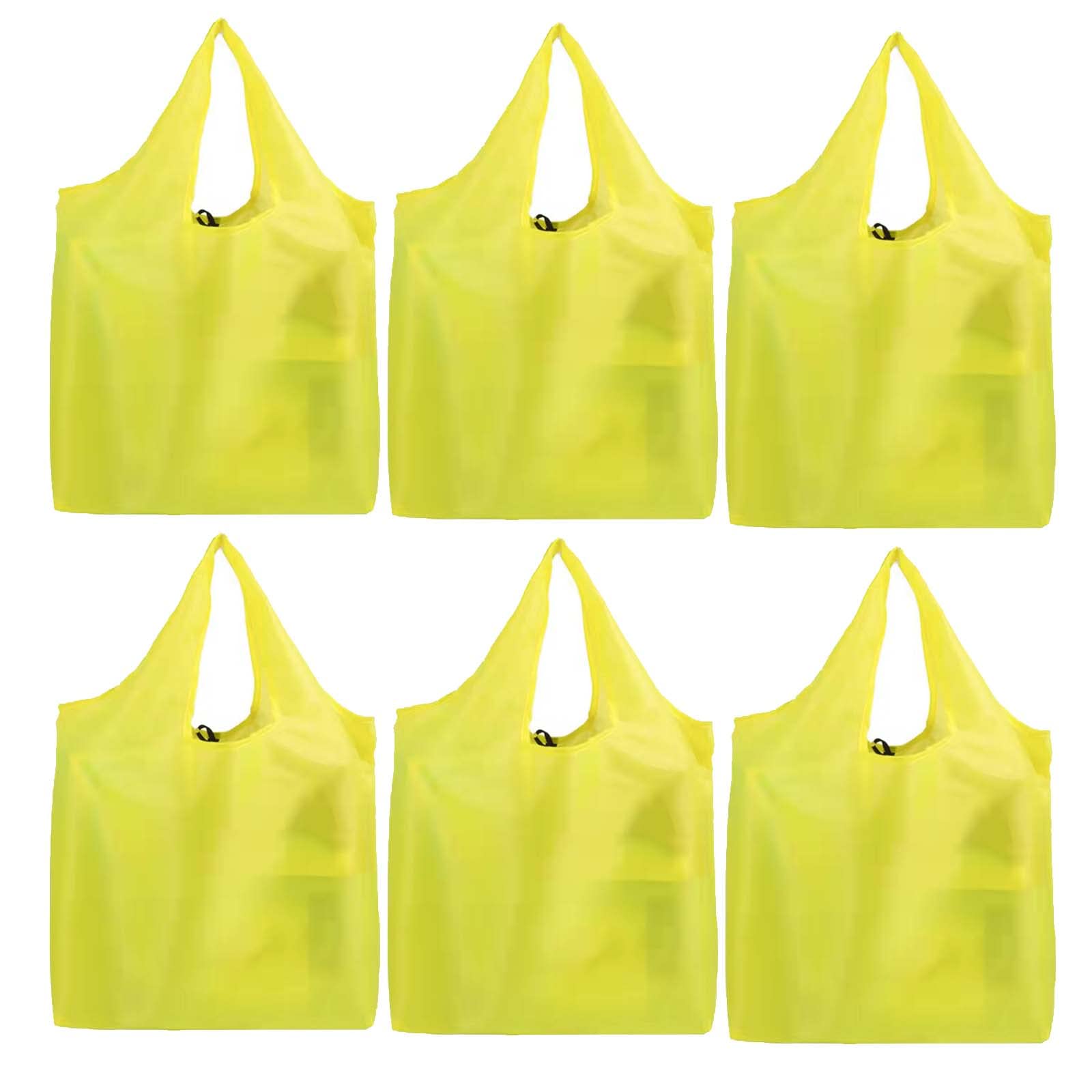 LCY&CW Extra Large Folding Reusable Bags Totes Grocery Bags shopping bag multi colors Storage Bag Sturdy Lightweight Fabric 6 Packs, C012#yellow, X-Large