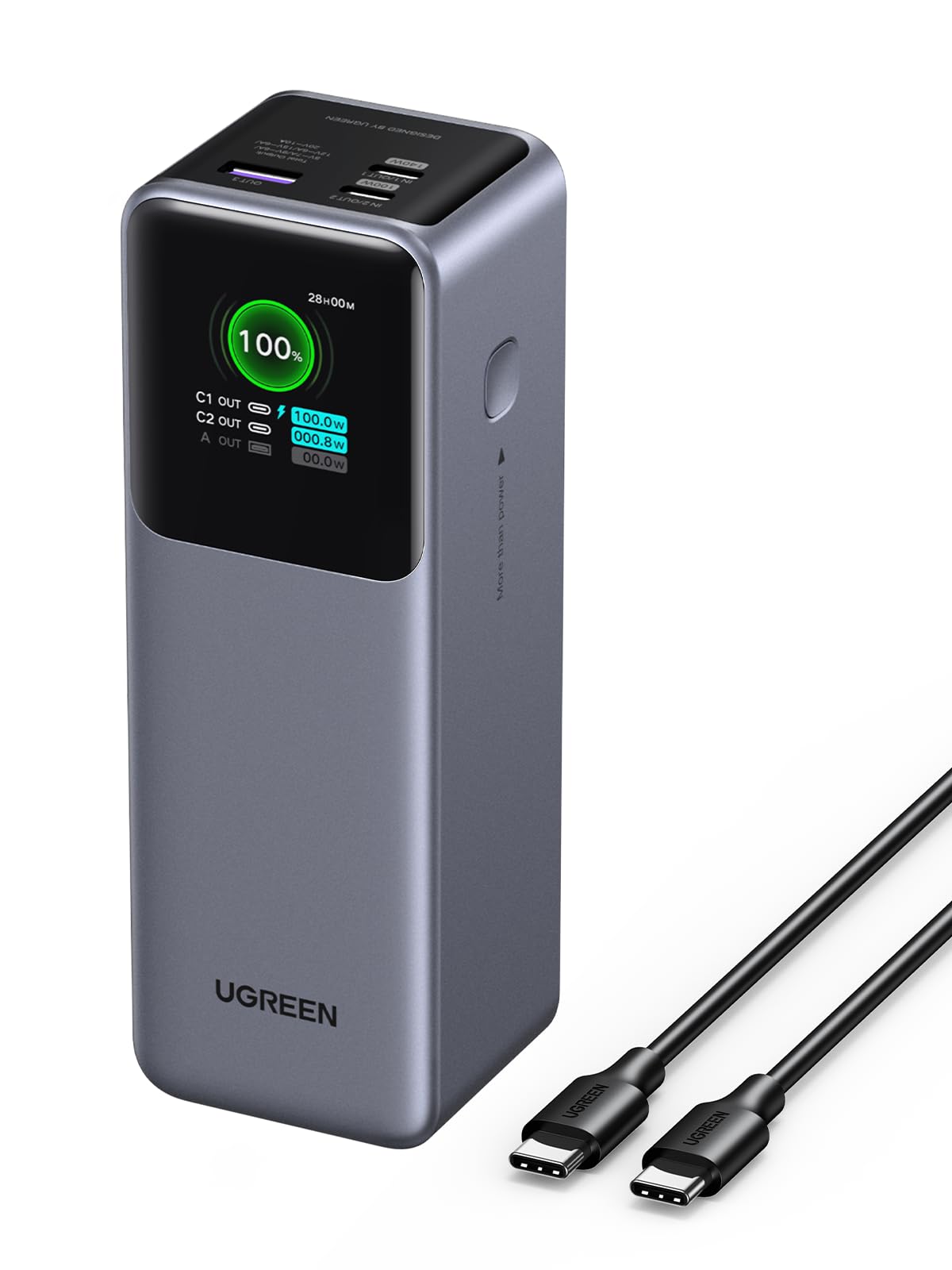 UGREEN Nexode モバイルバッテリー (25000mAh・200W) 3ポート USB-C×2 USB-A×1 革新なTFTディスプレイ PD3.1 急速充電対応 大容量 縦置きデザイン 省スペース パススルー/低電流モード搭載 PSE技術基準適合 MacBook PD対応Windows PC iPad iPhone17 Galaxy Android スマホ ノートPC PB722