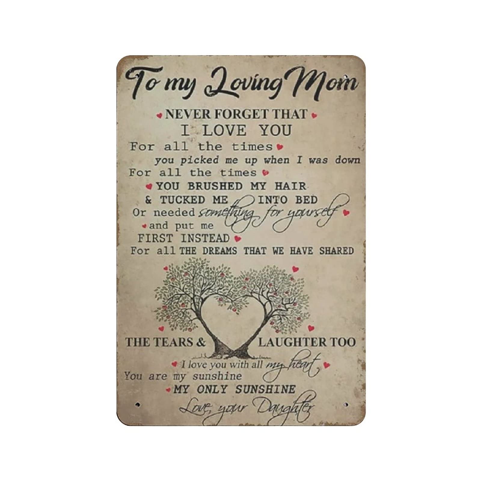 Metal Tin Sign To My Mom Vintage Tin Poster Metal Sign Wall Decoration Country Kitchen Home Garage Decor 12"x8"