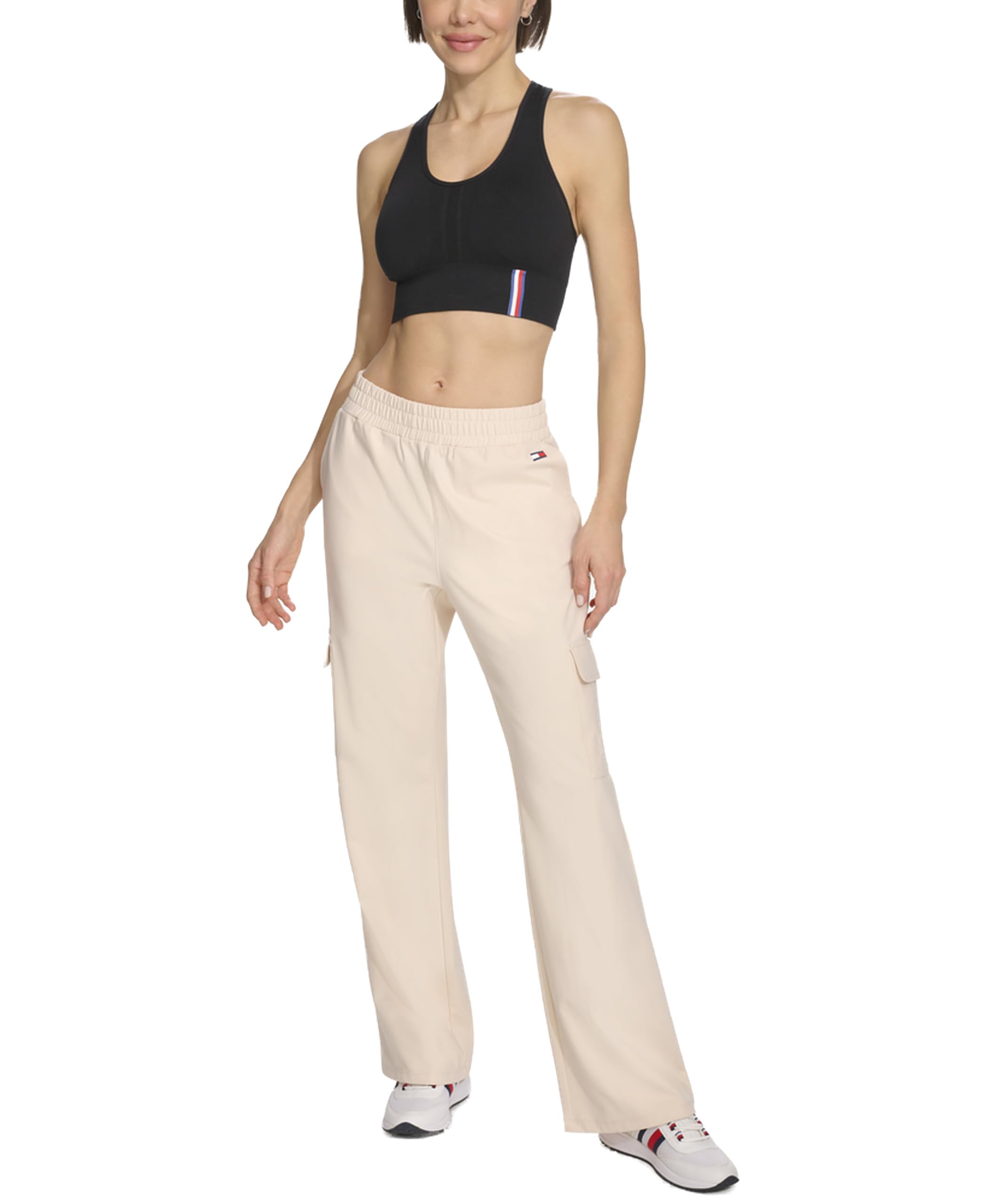 Tommy Hilfiger Women's Slant Pockets Elastic Waistband Cozy Peached Bootcut Cargo Pant