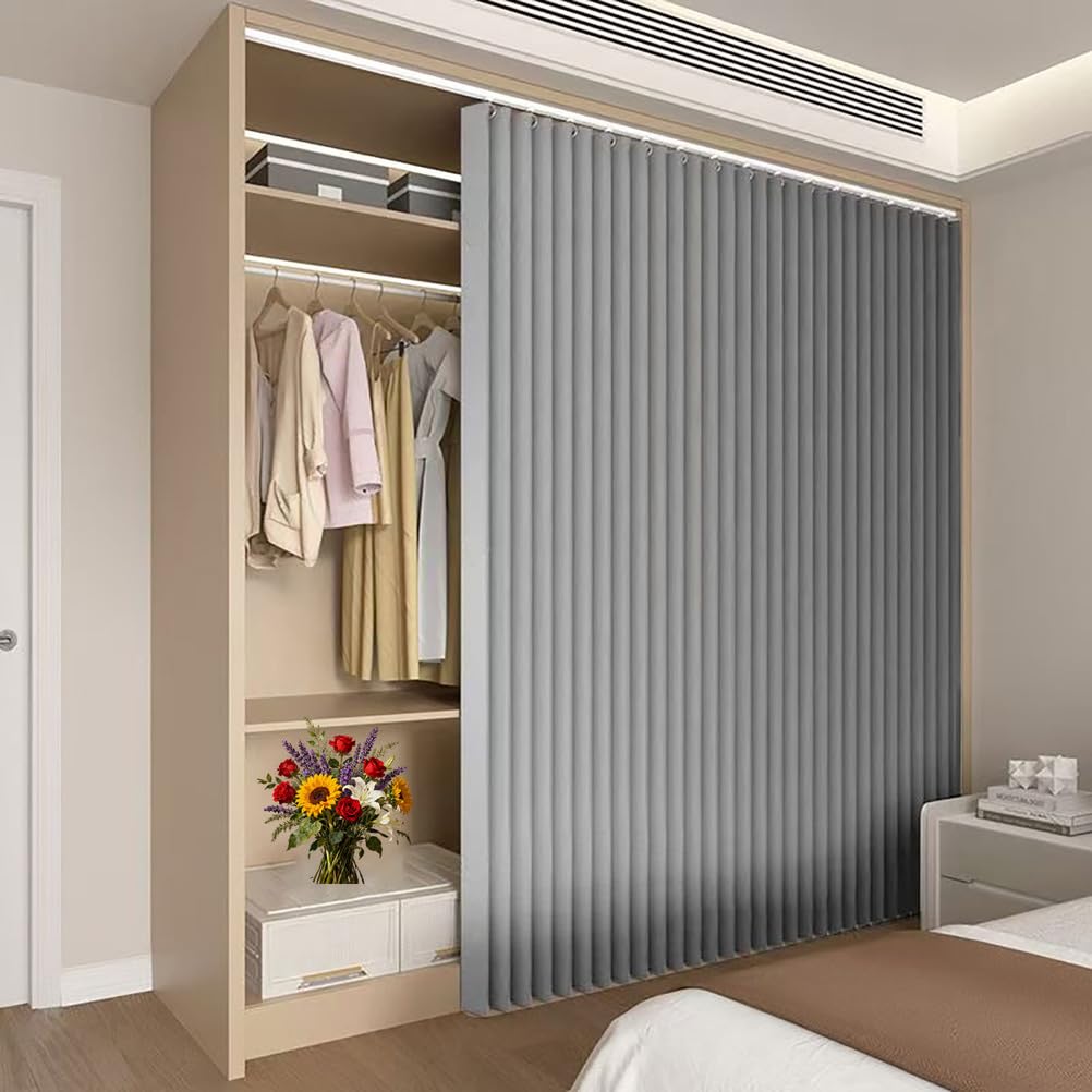 Separador deslizante adhesivo gris para armario, oficina, aula, trabajo, 330 cm de ancho x 240 cm de alto, divisor versátil de habitación