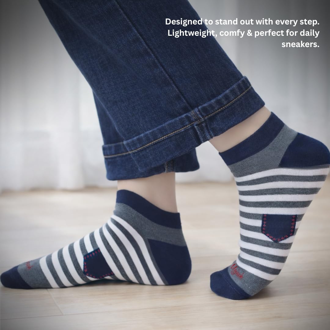 Mojaah Essentials Sneaker Socks for Men & Women | Cotton Low Cut No Show Socks | Breathable, Sweat Absorbent & Stretchable | Multicolor Striped Casual, Gym & Running Socks (Pack of 10) 2