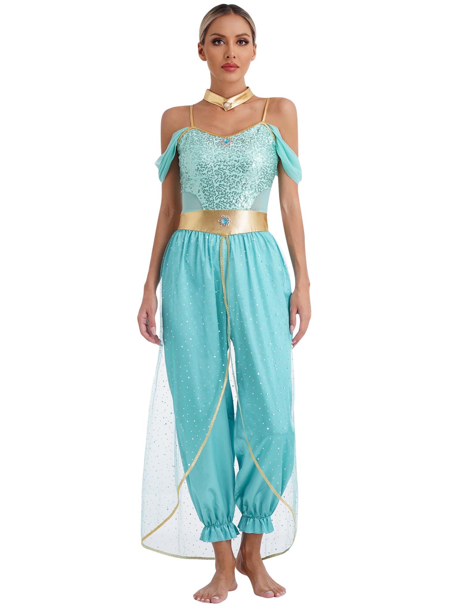 Runhomal Women's Arabian Princess Costume India Fancy Dress Performance Belly Dance Outfits Turquoise M โ image 1