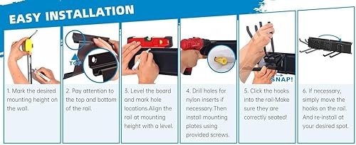 Miniatura 7 de TICONN Estante de almacenamiento de herramientas de organización de garaje, sistema organizador de colgador de pared resistente para cobertizo,