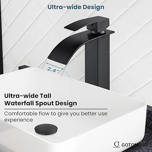 Miniatura 5 de gotonovo Grifo de baño alto en cascada, grifos de baño de una sola manija para fregadero de acero inoxidable de 1 agujero, grifo mezclador moderno,