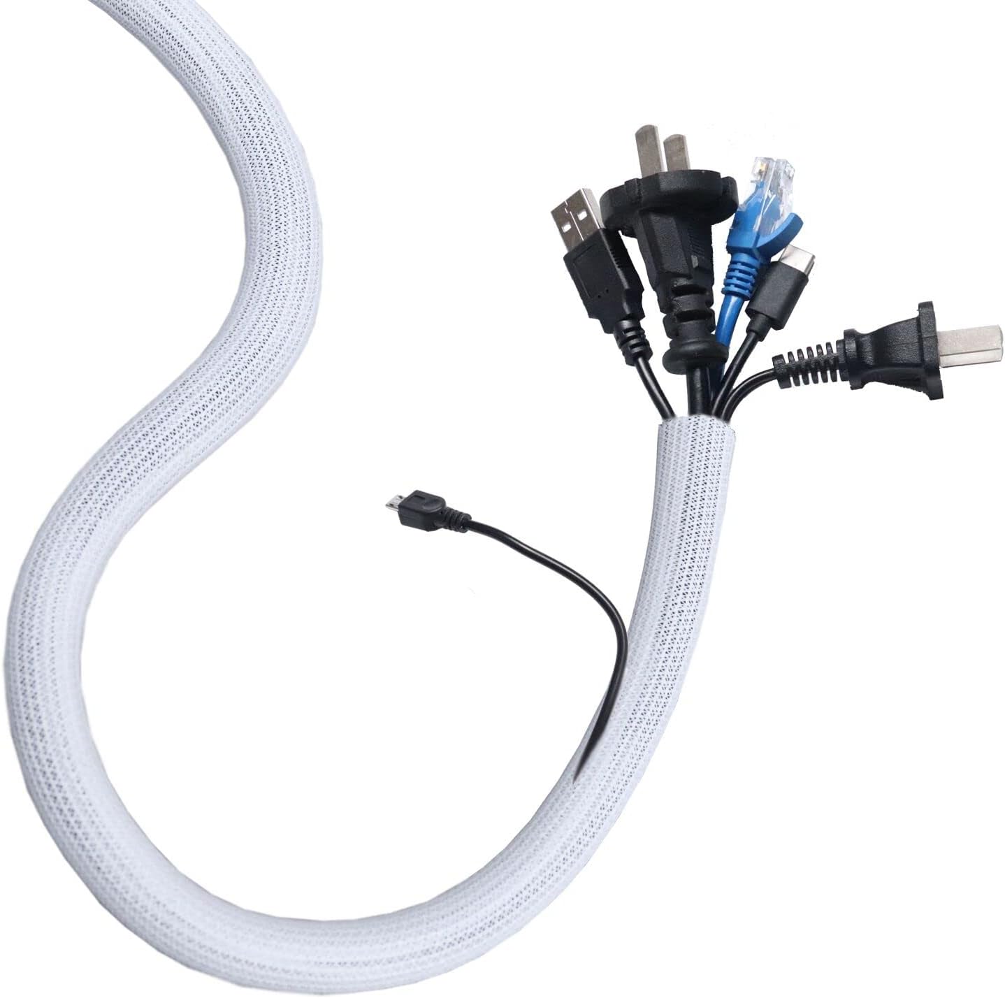 Jacooxi Cable Sleeve White, Length 6.6ft, Diameter 1/2 to 4/5 Inch