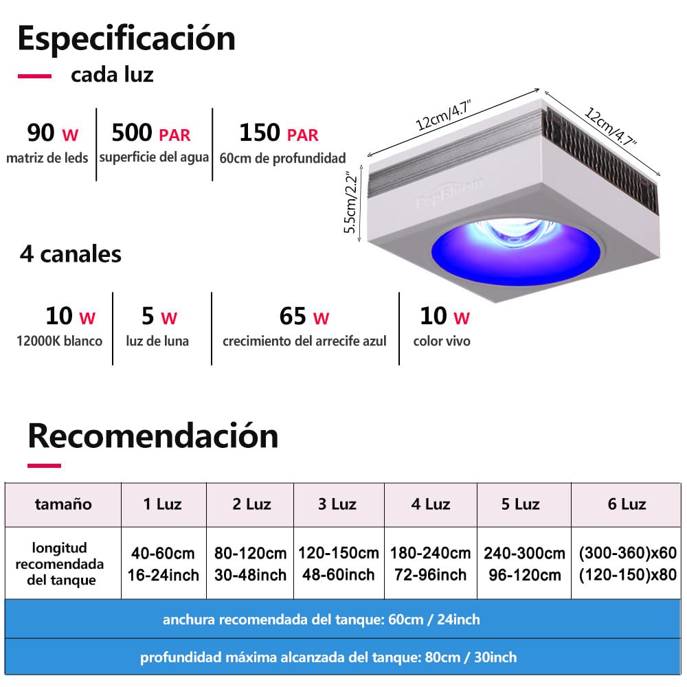 PopBloom 2X RL90 Luz LED para Acuario Control Smart-APP Fish Tank Reef Lights para 90CM 120CM Marine Tank Luz de acuario
