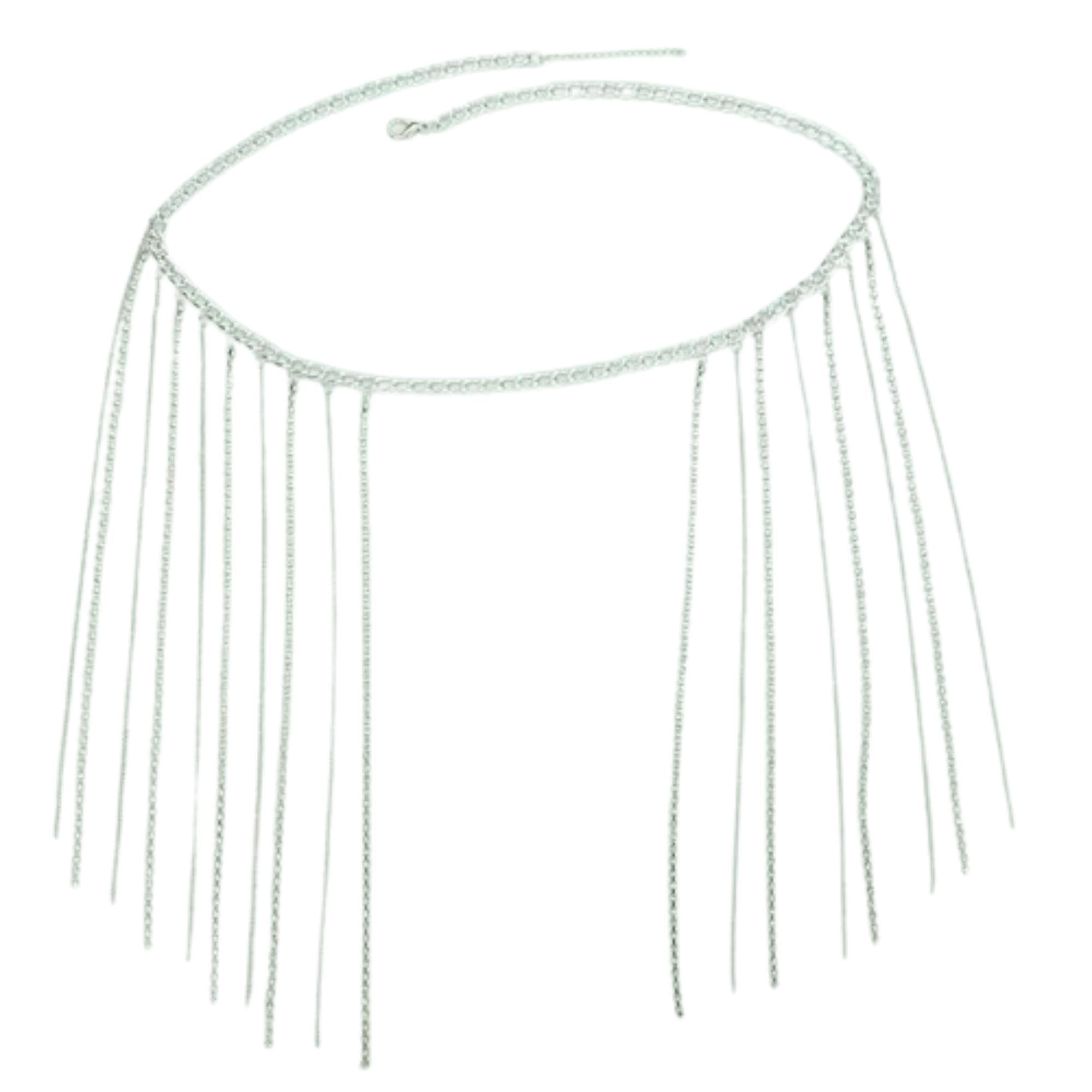 1 Pcs Premium Silver Rhinestones Tassels Belly Belt Waist Chain Rave Party Punk Jewelry Bikini Dress Body Jewelry for Women Girls silver-image-11