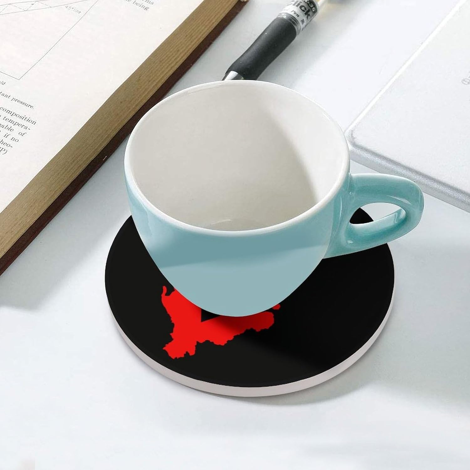 Flag Map of Albania Round Ceramic Coasters for Drinks Absorbent Cup Holder Tabletop Protector with Cork Base