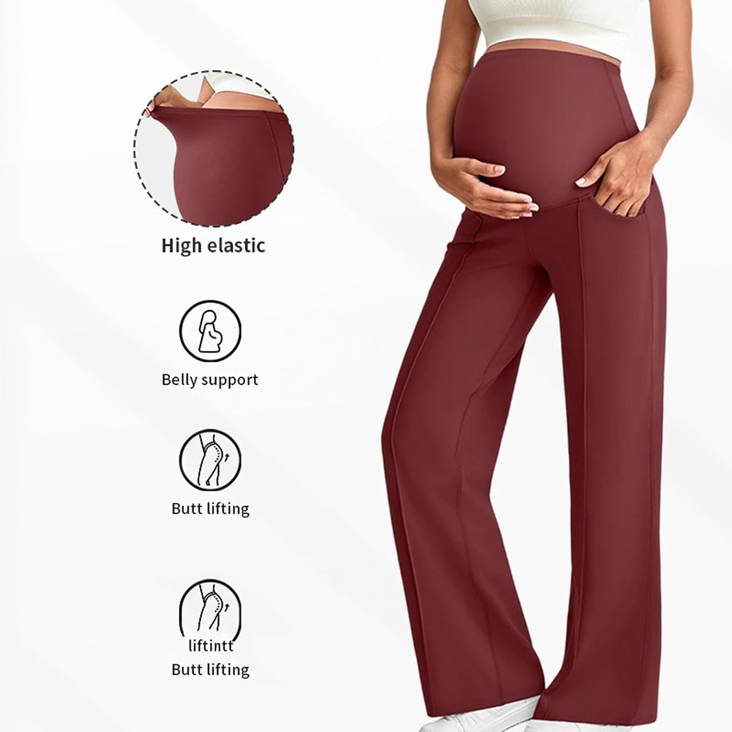 Lmdudan Maternity Dress Yoga Pants with Pockets Over The Belly Stretchy Work Slack Pregnancy Wide Leg Lounge Trousers 2026