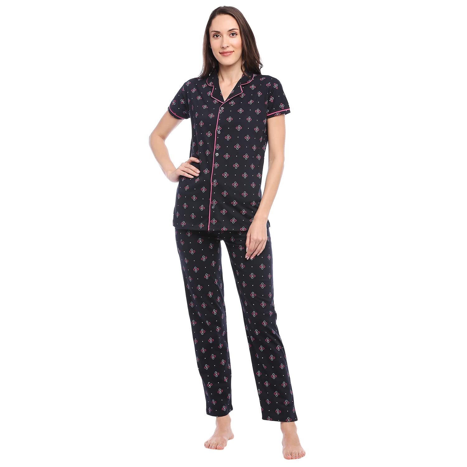 dzzo Cotton Night Suit for Women Girls | Women's Cotton Printed Night Suit Set of T-Shirt & Pyjama, Night wear Dress, Relaxed wear for Women Girls-picture-15