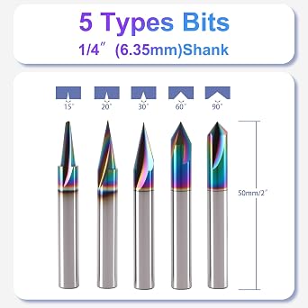 5pcs CNC Wood Carving Router Bit Set 1/4'' Shank