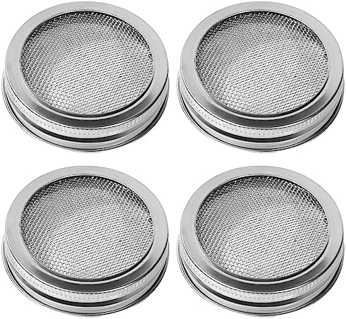 4 Pack Sprouting Lids, Mason Jar Sprouting Lids 20 Mesh 304 Stainless Steel Regular Mouth Jar Screen Sprouting Kit Lids for Growing Bean, Broccoli, Alfalfa, Salad Sprouts and More