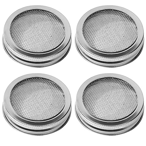 4 Pack Sprouting Lids, Mason Jar Sprouting Lids 20 Mesh 304 Stainless Steel Regular Mouth Jar Screen Sprouting Kit Lids for Growing Bean, Broccoli, Alfalfa, Salad Sprouts and More