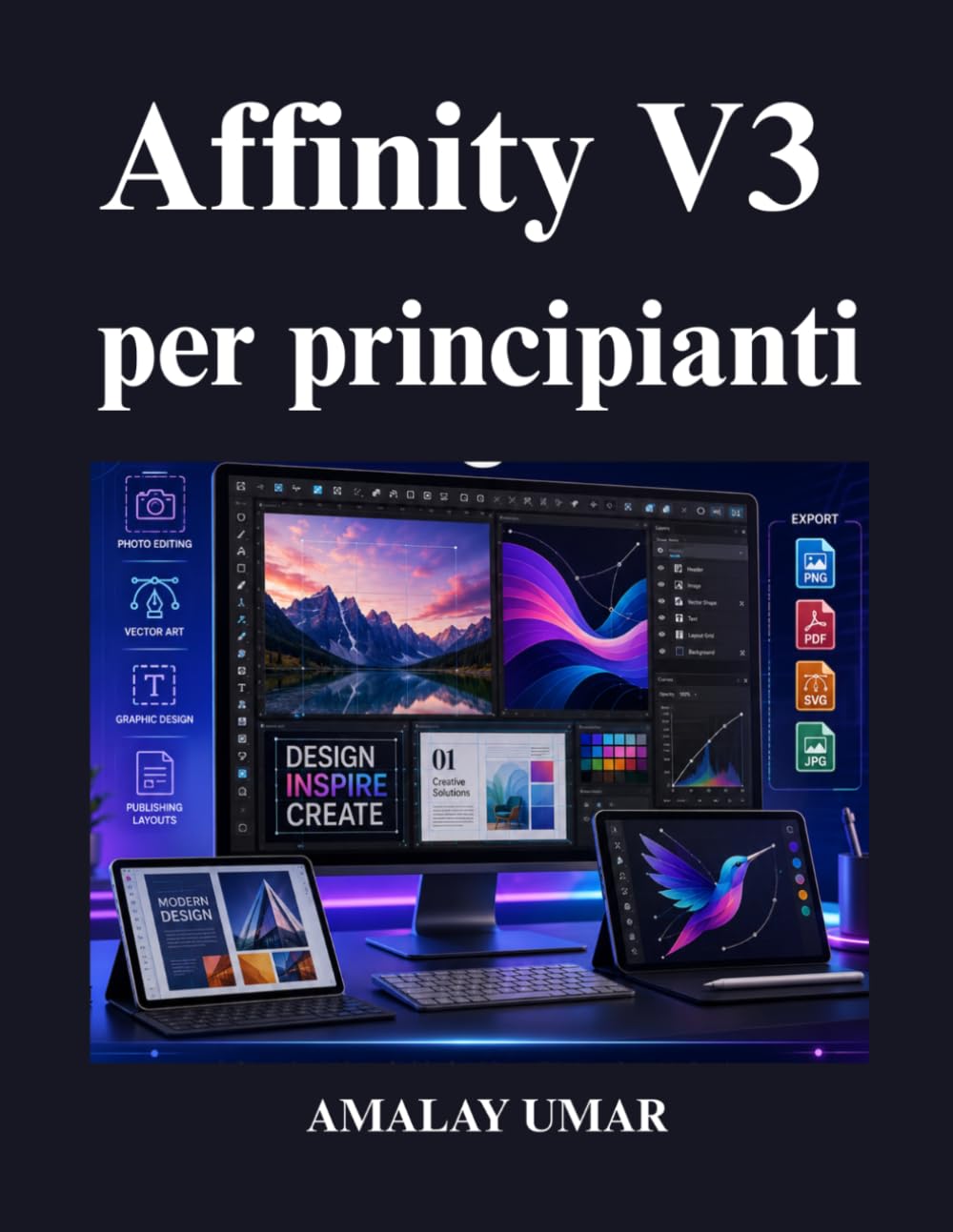 Affinity V3 per principianti: Una guida completa per l'utente dedicata a fotoritocco, progettazione grafica, grafica vettoriale, impaginazione ... con Canva e progetti di design professionali.