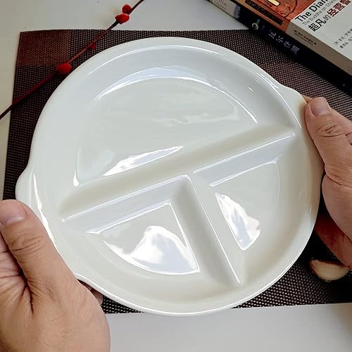 Miniatura 2 de Placa de comedor de 3 compartimentos de material de cerámica de 8 pulgadas Placas divididas blancas redondas, placa de control de Porton