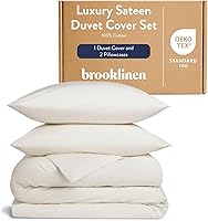 Vista 19 de Brooklinen Funda de edredón de satén de lujo, 100% algodón, tamaño individual/individual XL, color azul abismo con lazos en las esquinas extralargos