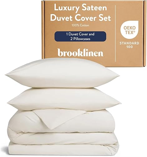 Miniatura 19 de Brooklinen Funda de edredón de satén de lujo, 100% algodón, tamaño individual/individual XL, color azul abismo con lazos en las esquinas extralargos