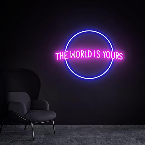 Warmthwish Letrero de neón con texto en inglés "The World", luces LED personalizadas para decoración de pared, dormitorio, juegos, tienda, sala de