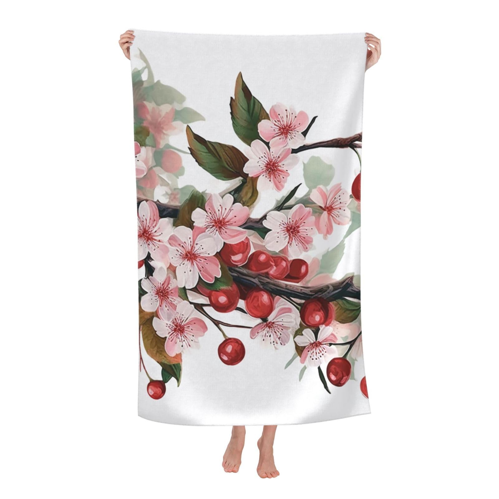 HLBSDM Realistic Cherry Florals Beach Towel 52 x 32 in Vacation Essentials Quick Dry Sand Free Pool Swim Towel Super Absorbent Bath Towels Oversized Gym Towels Travel Blanket Gift