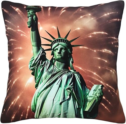 Miniatura 9 de Fundas de almohada con estampado de fuegos artificiales con bandera de la libertad de 16 x 16 pulgadas, funda de cojín cuadrada suave y duradera