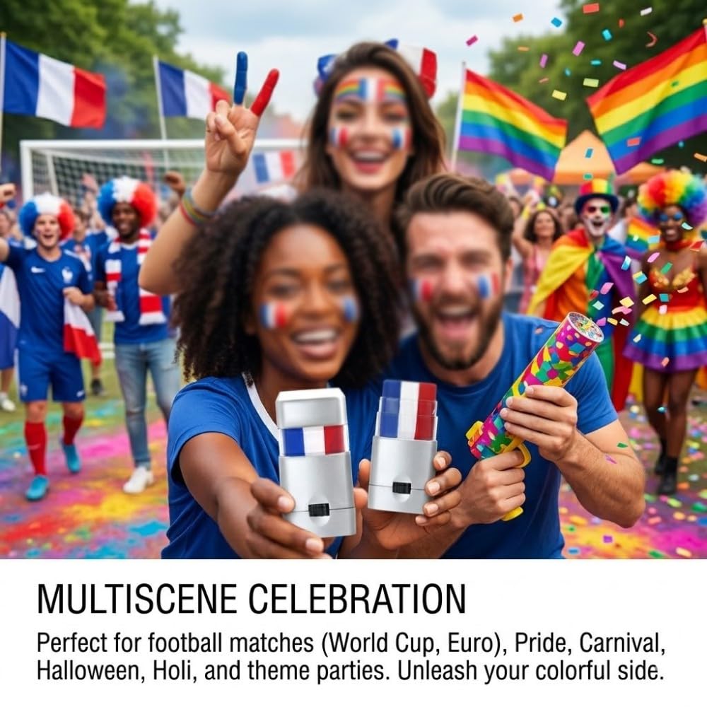 2x Crayons Maquillage Drapeau France, Bleu-Blanc-Rouge pour Football Euro Monde 2026, Idéal Carnaval, Halloween, Marche des Fiertés & Festivals de Couleurs, Peinture Visage Facile