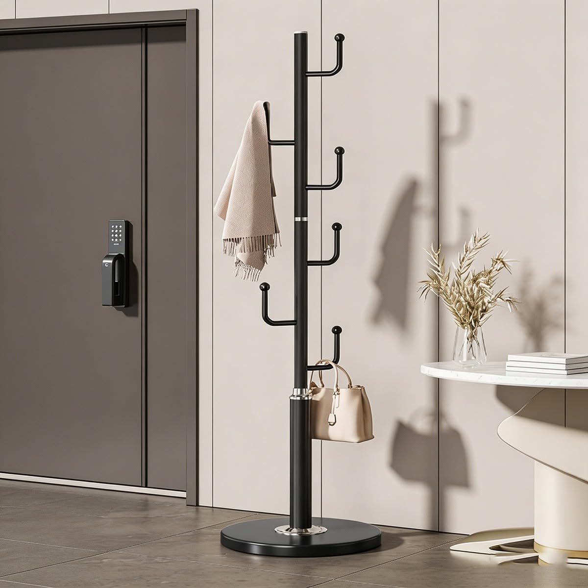 Appendiabiti da Terra Metallo Design Albero, appendi Abiti Ingresso casa con Base in Marmo Stabile e 6 Ganci per Ingresso, Camera da Letto, Ufficio, Soggiorno