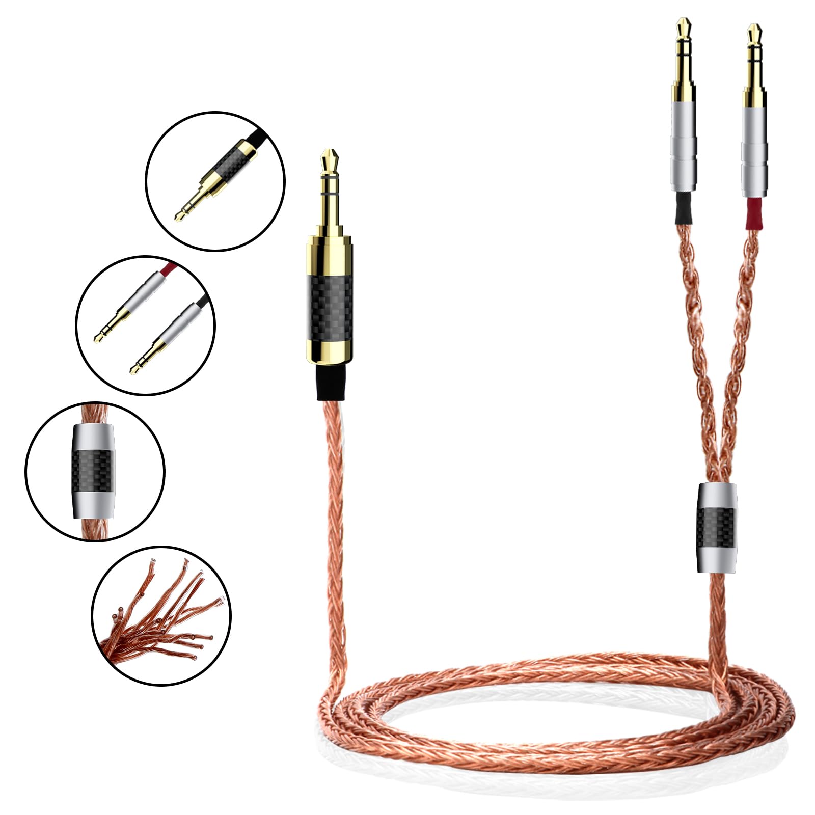 Monosaudio High End - Cable de actualización para auriculares (conector de audio de 3,5 mm, conector de audio de 3,5 mm, aislamiento de PTFE, 1,5 m, cable de repuesto HiFi con 16 núcleos, cable de