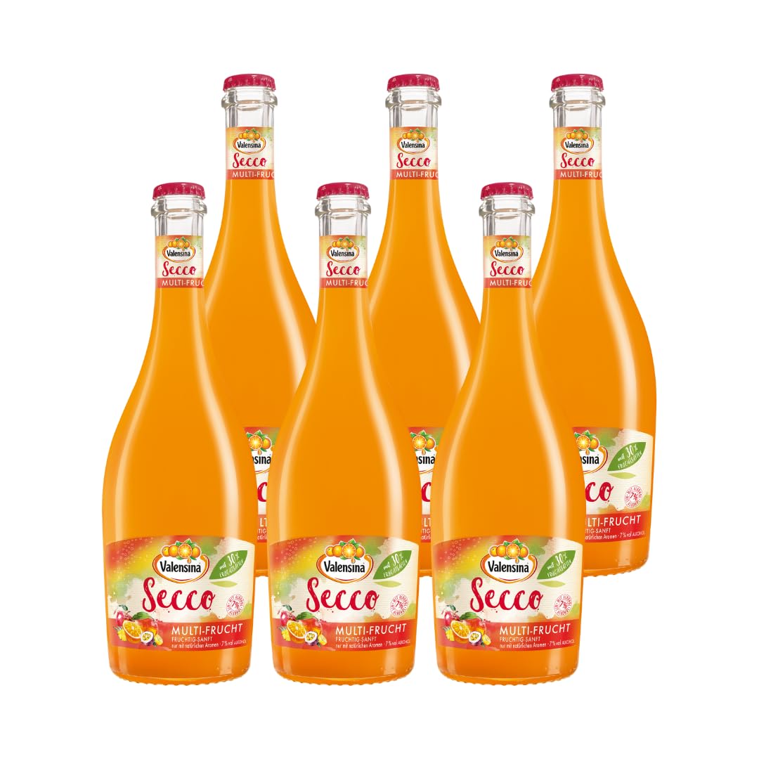 VALENSINA - Secco Multi-Frucht | Prickelnder Fruchtwein-Secco mit erfrischender Kohlensäure, perfekt als Aperitif oder Cocktail. Inhalt: 6x 0,75l und 7% vol.