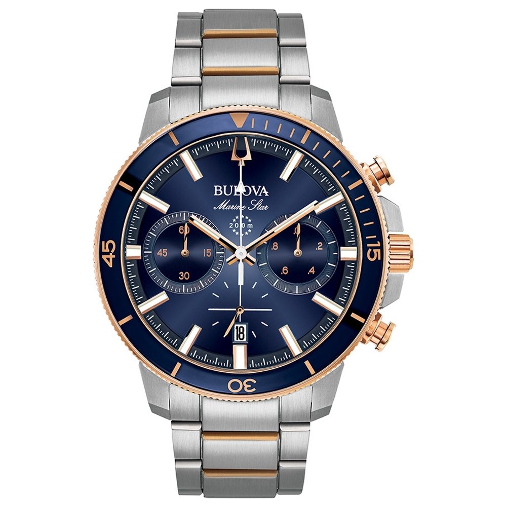 Bulova Mens Quartz Watch, Chronograph Display and Stainless Steel Strap 98B301